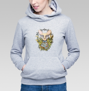 Afina cat / Афина кошка, Толстовка Женская серый меланж 340гр, утепленная