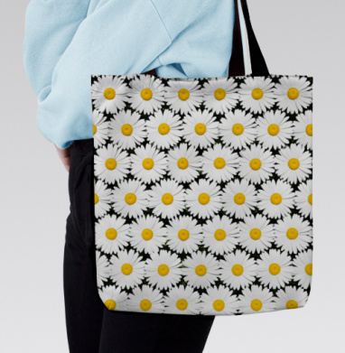 White Daisies Seamless Pattern / Бесшовный узор белые ромашки поле цветы, Сумка с ручкой и внутренним карманом на молнии