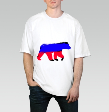 Rus Bear / Русский медведь, Футболка / Мужчинам / Оверсайз / Белая / C принтом