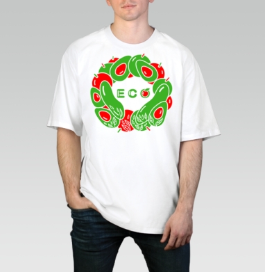 ECOLOGO / ЭКОЛОГО, Футболка / Мужчинам / Оверсайз / Белая / C принтом
