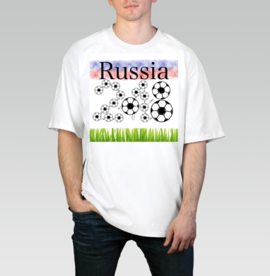 Russia футбол, Футболка / Мужчинам / Оверсайз / Белая / C принтом