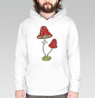 Mushrooms Грибочки, Толстовка белая Regular, утепленная