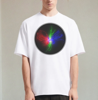 Мощный всплеск RGB цвета в динамике, Футболка / Мужчинам / Оверсайз / Белая / C принтом