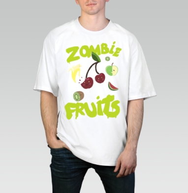 Неоновый принт Zombie Fruits с яркими фруктами, Футболка / Мужчинам / Оверсайз / Белая / C принтом