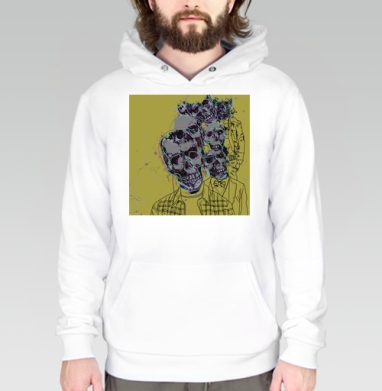 hipster skulls / Хипстерские черепа, Толстовка белая Regular, утепленная