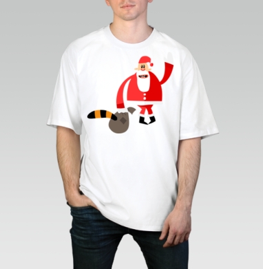 Odd Santa / Необычный Санта тащит тигриный хвост в странное Рождество шутливо, Футболка / Мужчинам / Оверсайз / Белая / C принтом