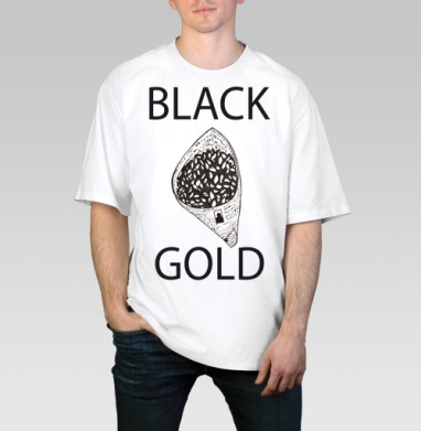 Элегантная уличная эстетика Black Gold / Черное золото семечек, Футболка / Мужчинам / Оверсайз / Белая / C принтом