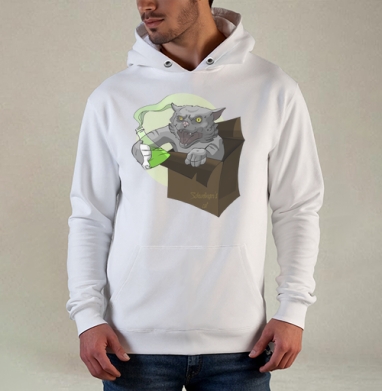 Shredingers cat free / Свободу коту Шрёдингера, Толстовка белая Regular, утепленная