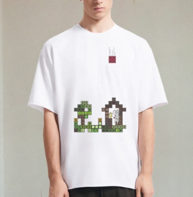 Tetris Rabbit – Тетрисный кролик сохраняет уют пока весь мир рушится, Футболка / Мужчинам / Оверсайз / Белая / C принтом