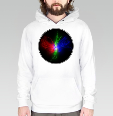 Мощный всплеск RGB цвета в динамике, Толстовка белая Regular, утепленная