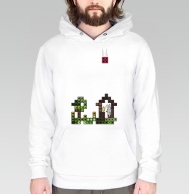 Tetris Rabbit – Тетрисный кролик сохраняет уют пока весь мир рушится, Толстовка белая Regular, утепленная