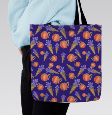 Halloween Holiday Pumpkin Pattern Темно Фиолетовый Оранжевый Морозное Сладкое, Сумка с ручкой и внутренним карманом на молнии