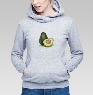 Спелый вкусный авокадо натуральный зеленый мягкие оттенки, Толстовка Женская серый меланж 340гр, утепленная