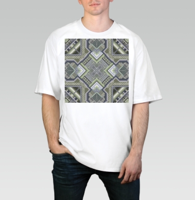 Геометрическая абстракция баланс симметрия узор, Футболка / Мужчинам / Оверсайз / Белая / C принтом