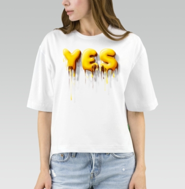 Объемные желтые капающие буквы да Yes, Футболка женская оверсайз Mido