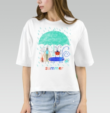 Насекомые под зонтом в летнем дожде summer, Футболка женская оверсайз Mido