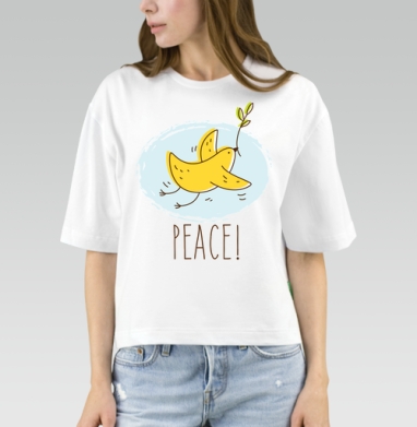 Банан-птица 'PEACE!' — символ мира и юмора, Футболка женская оверсайз Mido