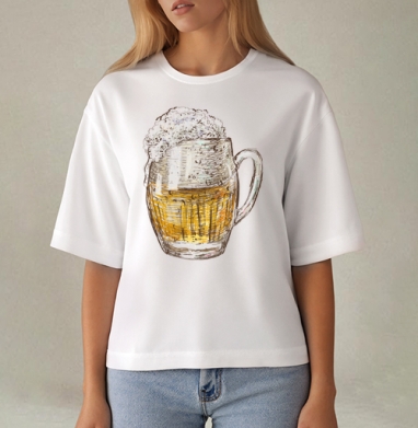 Янтарная кружка пива Beer Time, Футболка женская оверсайз Mido