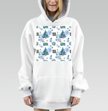 Новогодняя елка с подарками зимний уют счастливая пора, Hoodie Mjhigh Dig, оверсайз, утепленная