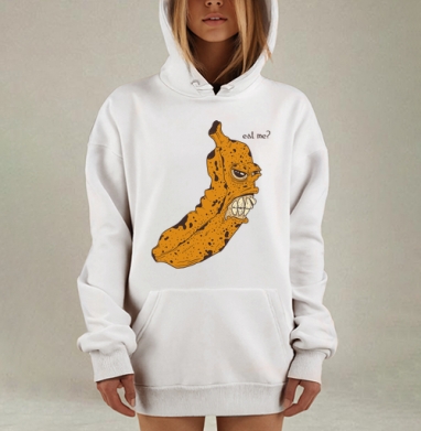 Оранжевый банан с зубами и надписью на светлом фоне, Hoodie Mjhigh Dig, оверсайз, утепленная