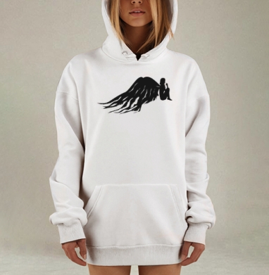 Силуэт девушки ангела в черном на земле, Hoodie Mjhigh Dig, оверсайз, утепленная