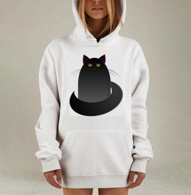 Большая черная кошка с золотыми глазами с хвостом, Hoodie Mjhigh Dig, оверсайз, утепленная
