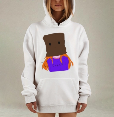 Образ с мешком на голове и надписью Неудачник на свитере, Hoodie Mjhigh Dig, оверсайз, утепленная