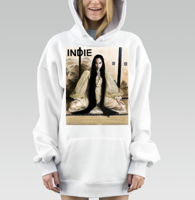 Женщина в длинном платье с длинными волосами сидит на полу, Hoodie Mjhigh Dig, оверсайз, утепленная