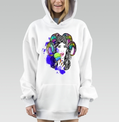 Космическая девушка Овен с мороженым зеленый и синий цвета, Hoodie Mjhigh Dig, оверсайз, утепленная