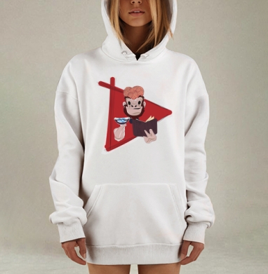Обезьяна с книгой и бокалом Разум и знания умный дикарь, Hoodie Mjhigh Dig, оверсайз, утепленная