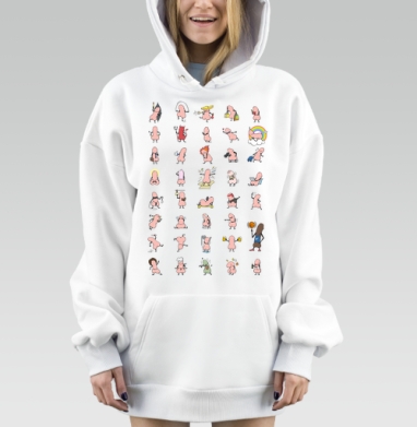 Комичные сценки забавного персонажа в розовых тонах с эмоциями, Hoodie Mjhigh Dig, оверсайз, утепленная