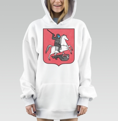 Полиция агрессия конфликт власти на белом коне, Hoodie Mjhigh Dig, оверсайз, утепленная