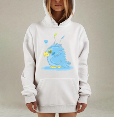 Голубая птичка с сердечком любовь и нежность, Hoodie Mjhigh Dig, оверсайз, утепленная