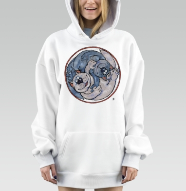 Коты Инь Янь баланс и гармония коты Инь Янь, Hoodie Mjhigh Dig, оверсайз, утепленная
