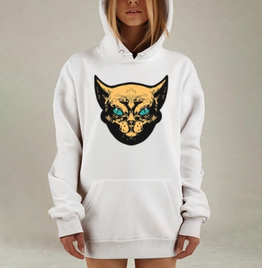 Мистический взгляд кошки в голубых глазах лица кошки, Hoodie Mjhigh Dig, оверсайз, утепленная