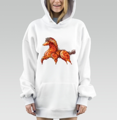 Огненный чесночный конь стойкость мощь движения, Hoodie Mjhigh Dig, оверсайз, утепленная