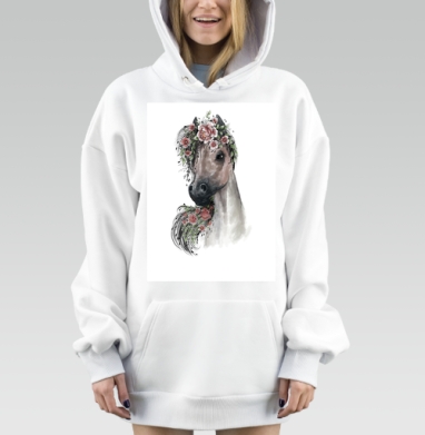 Лошадь с цветами в гриве природа нежность спокойствие, Hoodie Mjhigh Dig, оверсайз, утепленная