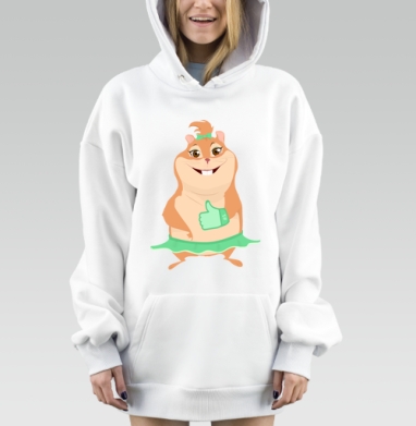 Улыбающаяся хомячиха с зеленой перчаткой лайком, Hoodie Mjhigh Dig, оверсайз, утепленная