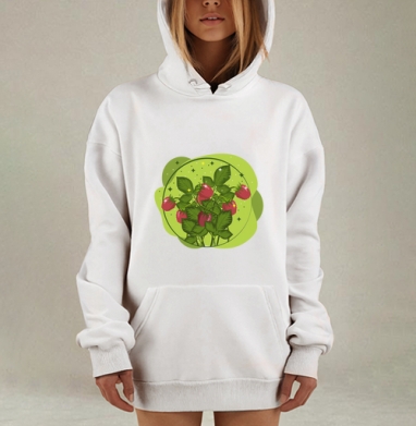 Свежие красные ягоды зеленые листья гармония природы, Hoodie Mjhigh Dig, оверсайз, утепленная