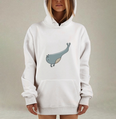 Морской котик в стиле детского рисунка Жени Тордуа, Hoodie Mjhigh Dig, оверсайз, утепленная