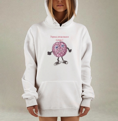 Весёлый мультяшный мозг с кроссовками и улыбкой каша в голове, Hoodie Mjhigh Dig, оверсайз, утепленная
