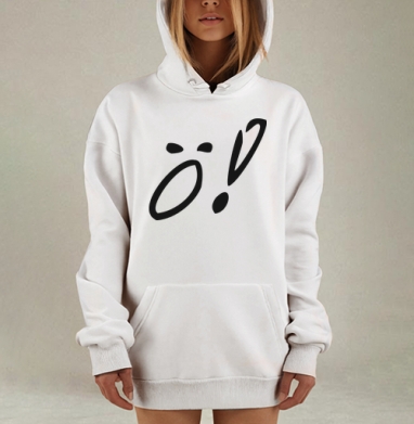 Черный каллиграфический символ выражения эмоций белом фоне, Hoodie Mjhigh Dig, оверсайз, утепленная