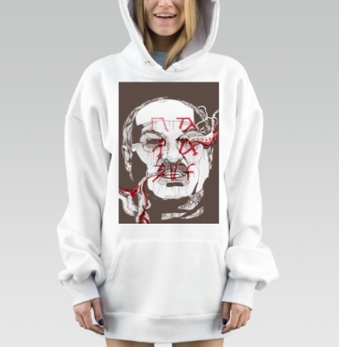 Красные сосудистые формы на лице человека коричневом фоне, Hoodie Mjhigh Dig, оверсайз, утепленная