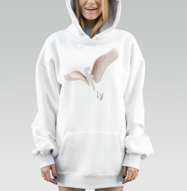 Стилизованная буква с крыльями символ свободы и полёта fly, Hoodie Mjhigh Dig, оверсайз, утепленная