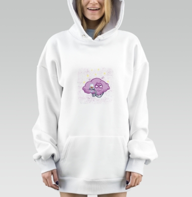 Фиолетовое облако с бокалом наслаждение в мечтательном настроении, Hoodie Mjhigh Dig, оверсайз, утепленная
