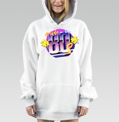 Ретро колорит восьмидесятых с пальмами и неоновыми деталями, Hoodie Mjhigh Dig, оверсайз, утепленная
