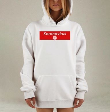 Красный логотип вируса Коронавирус 2 0, Hoodie Mjhigh Dig, оверсайз, утепленная