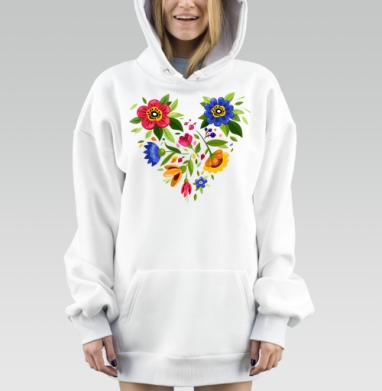 Сердце Цветов Красное Синее Желтое, Hoodie Mjhigh Dig, оверсайз, утепленная