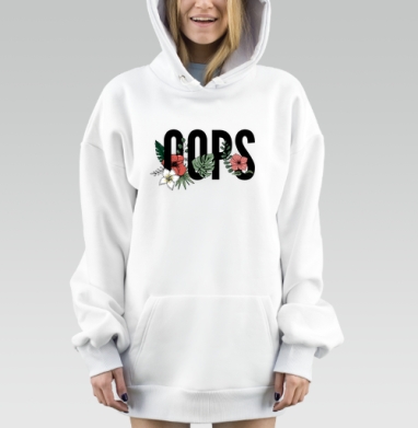 Слово Ой с красными цветами и зелеными листьями, Hoodie Mjhigh Dig, оверсайз, утепленная