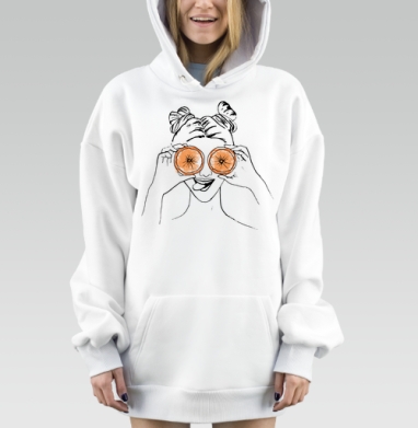 Веселая девушка с апельсинами на глазах с ярким акцентом, Hoodie Mjhigh Dig, оверсайз, утепленная